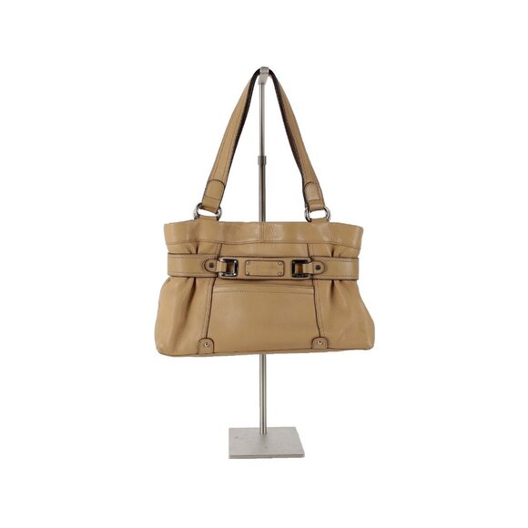 Tignanello 14 x 9 x 3 Tan Silver Hardware Double Handles Leather PVC Poly Purse - Picture 1 of 9
